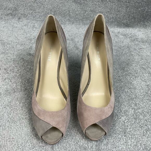 Nine West Panout Brown Suede Open Toe Pump Heels Women’s Size 9 - Picture 2 of 7